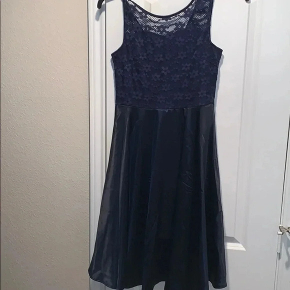 Navy Blue Lace Satin Swing Dress *NWOT* - Picture 1 of 6
